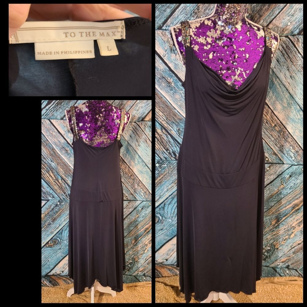 Vintage Black Drop Waist Dress w Sequins‎ Straps Cocktail Party Effortless Glam